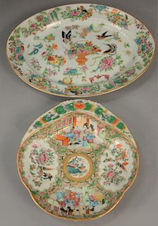 Two Famille Rose serving dishes to include a serving platter with painted butterflies and rose medallion dish.  lg. 14 1/2in.
