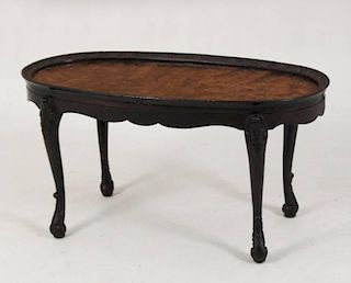 EBONIZED QUEEN ANNE STYLE OVAL LOW TABLE