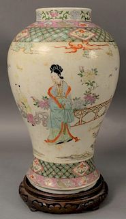 19th Century Famille Rose Meiping porcelain vase with painted Guanyin figures, mark on bottom.  ht. 15 1/2in. Provenance:  Es