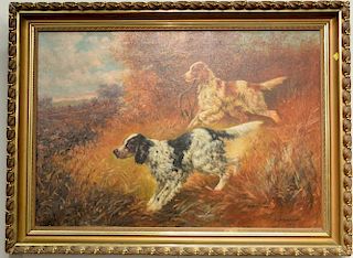 Thomas Dalton Beaumont (b. 1869) 
oil on canvas 
Setters Hunting Dog 
signed and dated lower right: T.D. Beaumont 1917 
25" x