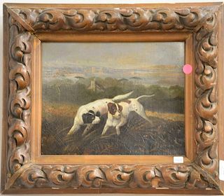 Early 19th Century 
oil on canvas 
Pheasant Hunting Dogs on Mountain Top 
unsigned 
relined 
10" x 12"
