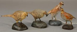 Two pairs of Albert J. Ditman (1884-1974) hand carved and hand painted bird decoys, all on chip carved bases to include a pai