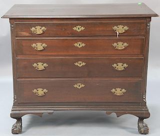 Chippendale mahogany four drawer chest on ball and claw feet, 18th century (restored). 
ht. 34in., wd. 37in.