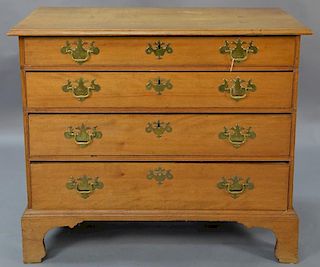 Diminutive Chippendale chest on cut out bracket base with thumb molded top and original hardware, New England circa 1760-1780