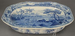 Spode blue and white Staffordshire warming platter marked on bottom Driving a bear out of sugar canes. 
lg. 16 3/4in., wd. 13