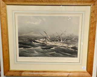 Nathaniel Currier  hand colored lithograph  Clipper Ship "Comet" of New York in a Hurricane off Bermuda, on her voyage from N