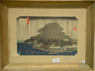 Ando Hiroshige (1797-1854)  woodblock print  Kara Saki No Yau, Evening Rain at Kara Saki from the Series Omi Hakkei No Uchi. 