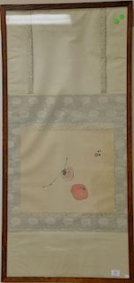 Oriental framed scroll watercolor on paper of peaches, signed and seal mark top right. 
50" x 23"