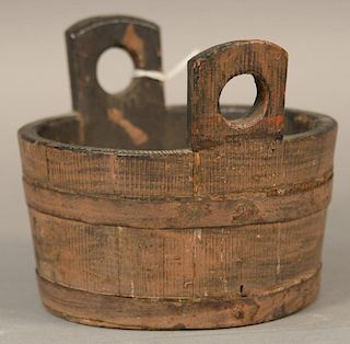 Miniature two handled bucket in brown and black paint with metal bands.  ht. 4 1/4in., dia. 5in. Provenance:  Estate of Arthu