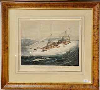 Currier & Ives  lithograph  The U.S. Steam Frigate "Mississippi"  in a typhoon on her passage from Simoda, Japan to the Sandw