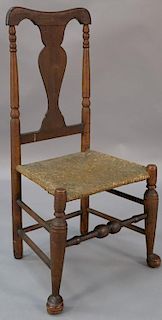 Queen side chair on turned legs ending in duck feet.  ht. 40in., seat ht. 16 1/2in. Provenance:  Estate of Arthur C. Pinto, M
