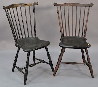 Pair of fan back Windsor side chairs with bold turnings.  ht. 36in., seat ht. 17 1/2in. Provenance:  Estate of Arthur C. Pint