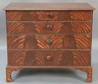Chippendale four drawer chest in grain paint set on cut out bracket base, 18th century.  ht. 32in., wd. 35 1/2in. Provenance: