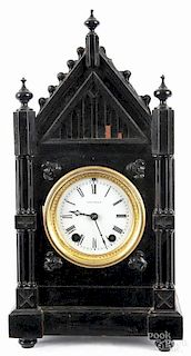 Seth Thomas ebonized mantel clock, ca. 1900, 15 1/4'' h.
