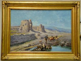 John Califano (1862/64-1946) 
oil on canvas 
Shepherd and Flock 
signed lower left: J. Califano 
sight size 16" x 23"