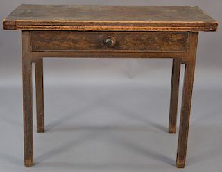 Chippendale game table having breadboard ends and one drawer all on square molded legs in old grain paint, 18th century (inte