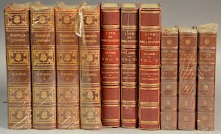 Ten leatherbound books to include Boswell's Johnson, Life of Johnson edited by George Birbeck Hill Bigelow, Brown & Co. New Y