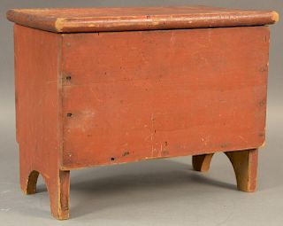 Diminutive blanket chest with lift top on boot jack ends.  ht. 11 1/2in., top: 8 1/4" x 14 1/4"  Provenance:  Estate of Arthu