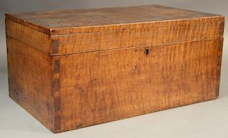Tiger maple lift top box with dovetailed corners, 18th century.  top: 10 1/2" x 18"  Provenance:  Estate of Arthur C. Pinto, 