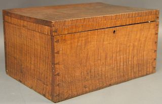 Tiger maple lift top box, early 19th century. ht. 9 1/2in., top: 12 1/2" x 18" Provenance:  Estate of Arthur C. Pinto, MD