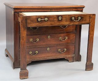 George III walnut and walnut veneered architect's table, late 18th century, the rectangular molded top hinged to elevate abov
