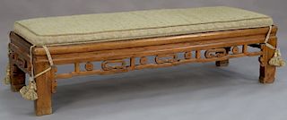 19th century Chinese northern elm and seagress Luohan day bed with reticulated carved sides. 
ht. 17in., top: 27" x 73"