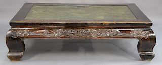 19th/20th Century large Chinese hardwood and seagrass Luohan opium wedding bed base, rectangular with carved dragon and scrol