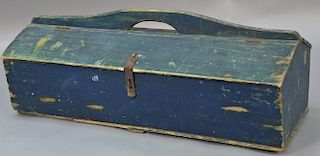 Primitive wood tool chest with handle and angled lift tops.  ht. 15in., lg. 35in., dp. 15in. Provenance:  Estate of Arthur C.