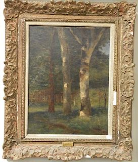 In the Manner of Gustave Courbet (1819-1877)  oil on canvas  Wooded Landscape with White Birch Tree  unsigned  relined  pl...