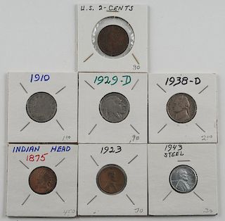 United States Assortment of Five Cent, Two Cent, and One Cent Pieces