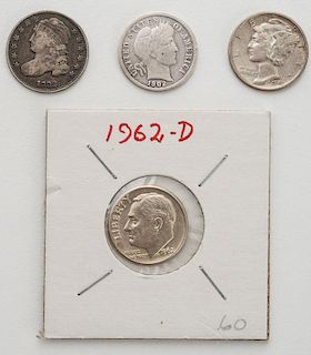 United States Dimes (Assortment Includes Capped Bust, Barber, Mercury, and Roosevelt)