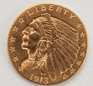 United States 1913 Quarter Eagle 2.5 Dollar Gold Coin