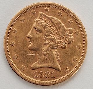 United States 1881 Liberty Head Five Dollar Gold Coin