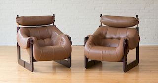 PAIR OF LEATHER AND ROSEWOOD ARMCHAIRS, PERCEVAL LAFER