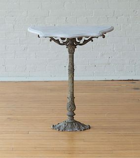 FRENCH PETITE MARBLE TOP CAST-IRON CONSOLE TABLE