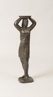 ART DECO STYLE BRONZE SUPPORT IN THE FORM OF A STANDING WOMAN