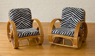 PAIR OF RATTAN ARMCHAIRS, IN THE STYLE OF PAUL IRANKEL