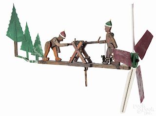 Painted pine and tin whirligig, early 20th c., 33'' l.