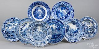 Eight blue and white transfer plates and shallow bowls, 19th c., 9 3/4'' dia.