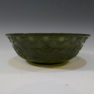 CHINESE ANTIQUE CARVED JADE BOWL - MUGHAL STYLE 18TH CENTURY