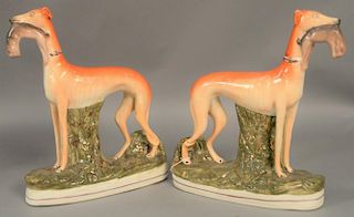 Pair of Staffordshire dogs facing left and right.  ht. 11in., lg. 10 1/2in.