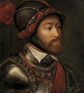 After Tiziano Vecelli, called Titian (Italian, c. 1485-1576)      Portrait Head of Charles V at Battle of Muehlberg