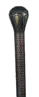 24. Russian Pique Cane- Ca. 1880- The knob has silver dots and wires, the shaft is uniquely covered with a singled pique patt