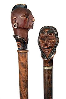 29. Two Native American Carved Dartmouth College Canes- Dated 1924 and 1948- Typical of the genre of canes with minor scuff b