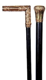 76. Pair of Gold-filled Dress Canes- Ebony shafts, both have ferrules. A.L- 35” $250-350