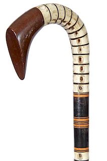 88. Vertebrae Folk Cane- Ca. 1900- A nice example for the genre of canes with all the vertebrae being intact, bone spacers be