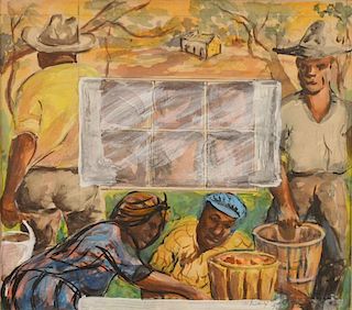 Rex Goreleigh (1902-1986) 
watercolor 
Rear Wall Migrant Series - "Picking Apples"  
signed lower right in painting: Rex Gore