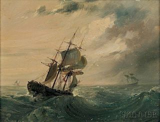 Continental School, 19th Century      Ship in Rough Seas with Approaching Storm