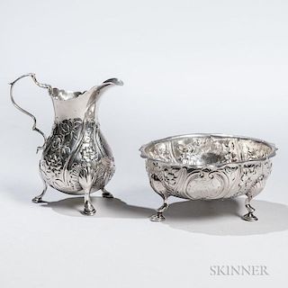George III Sterling Silver Cream Jug and Sugar Bowl, London, 1774-75, Thomas Liddiard, maker, each with a chased floral spray