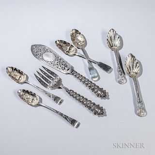 Eight Pieces of English Sterling Silver Flatware